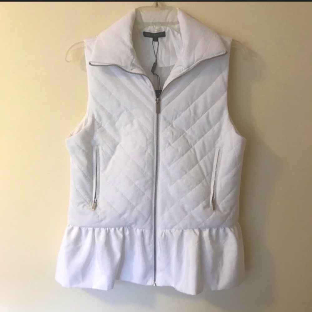 For Cynthia White Quilted Peplum Vest